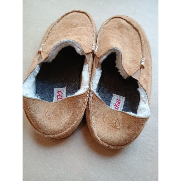 OluKai Moloa Slipper Brown Leather Shearling Lined Men’s 8 EU 41 Slip On House main image 4